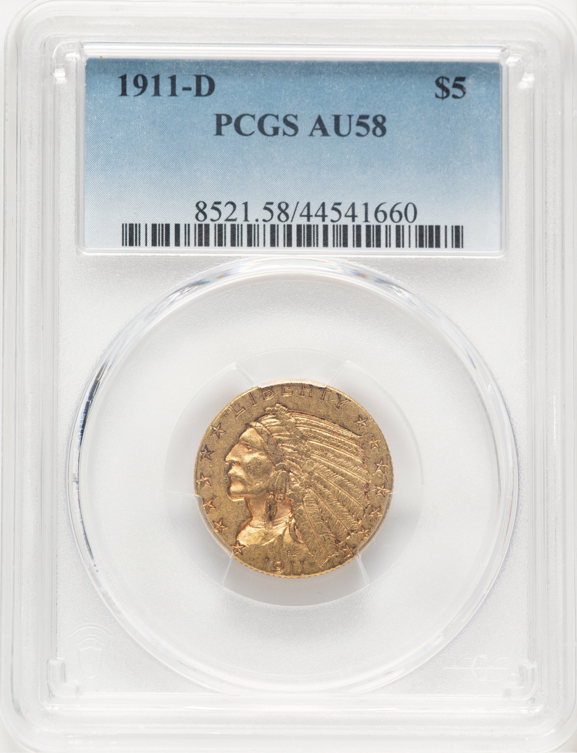 1911-D $5 Indian Half Eagle PCGS AU58 (780003026)