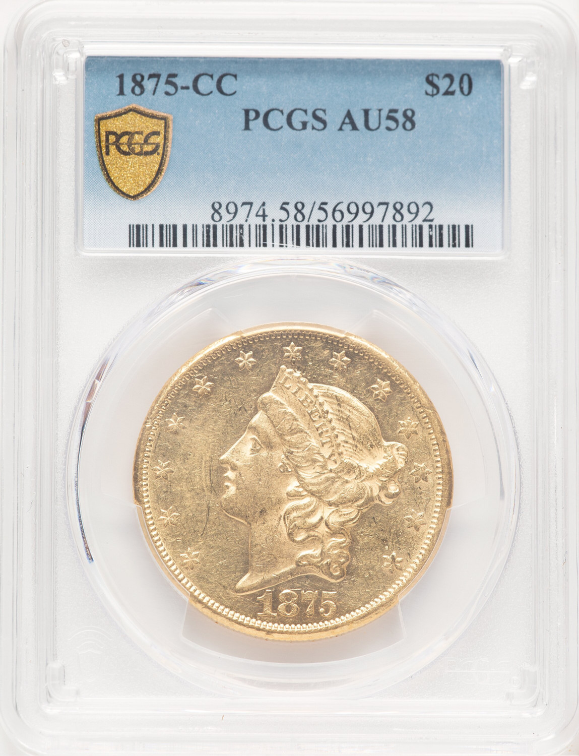 1875-CC $20 Liberty Double Eagle PCGS AU58