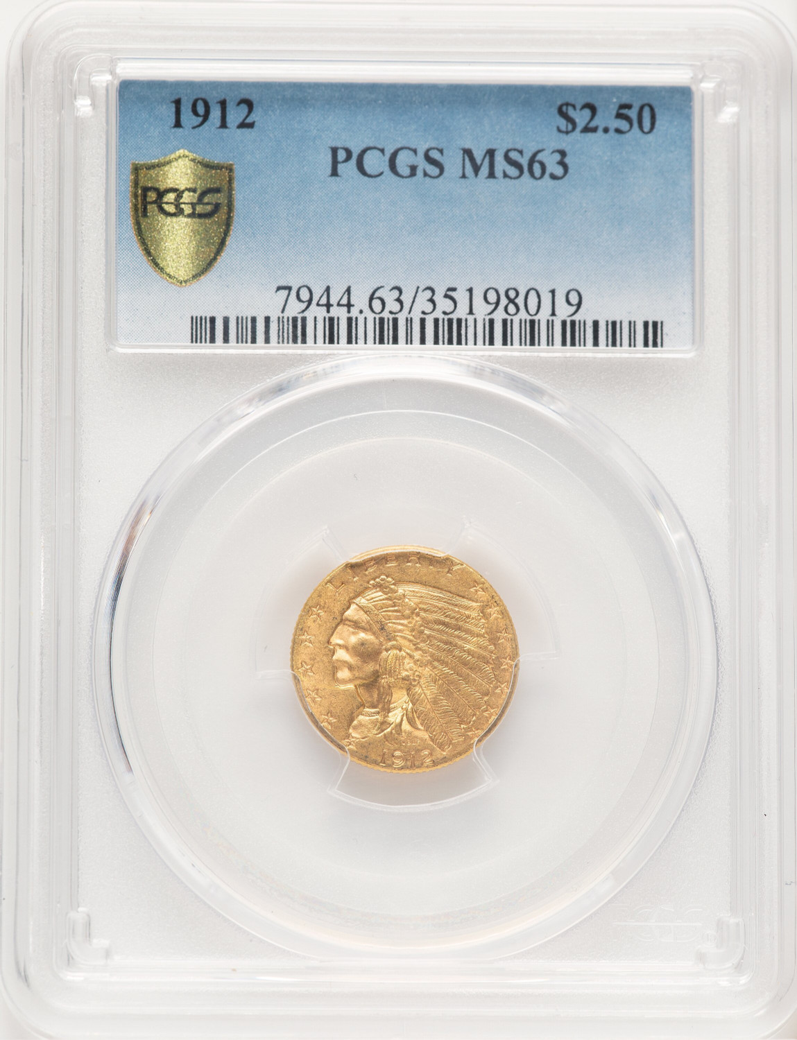 1912 $2.50 Indian Quarter Eagle PCGS MS63 (780003044)