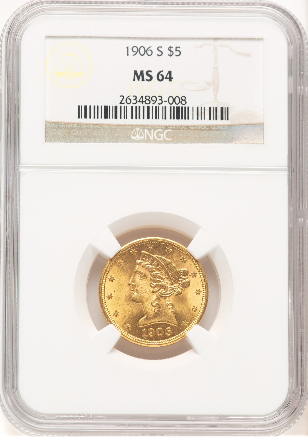 1906-S $5 Liberty Half Eagle NGC MS64
