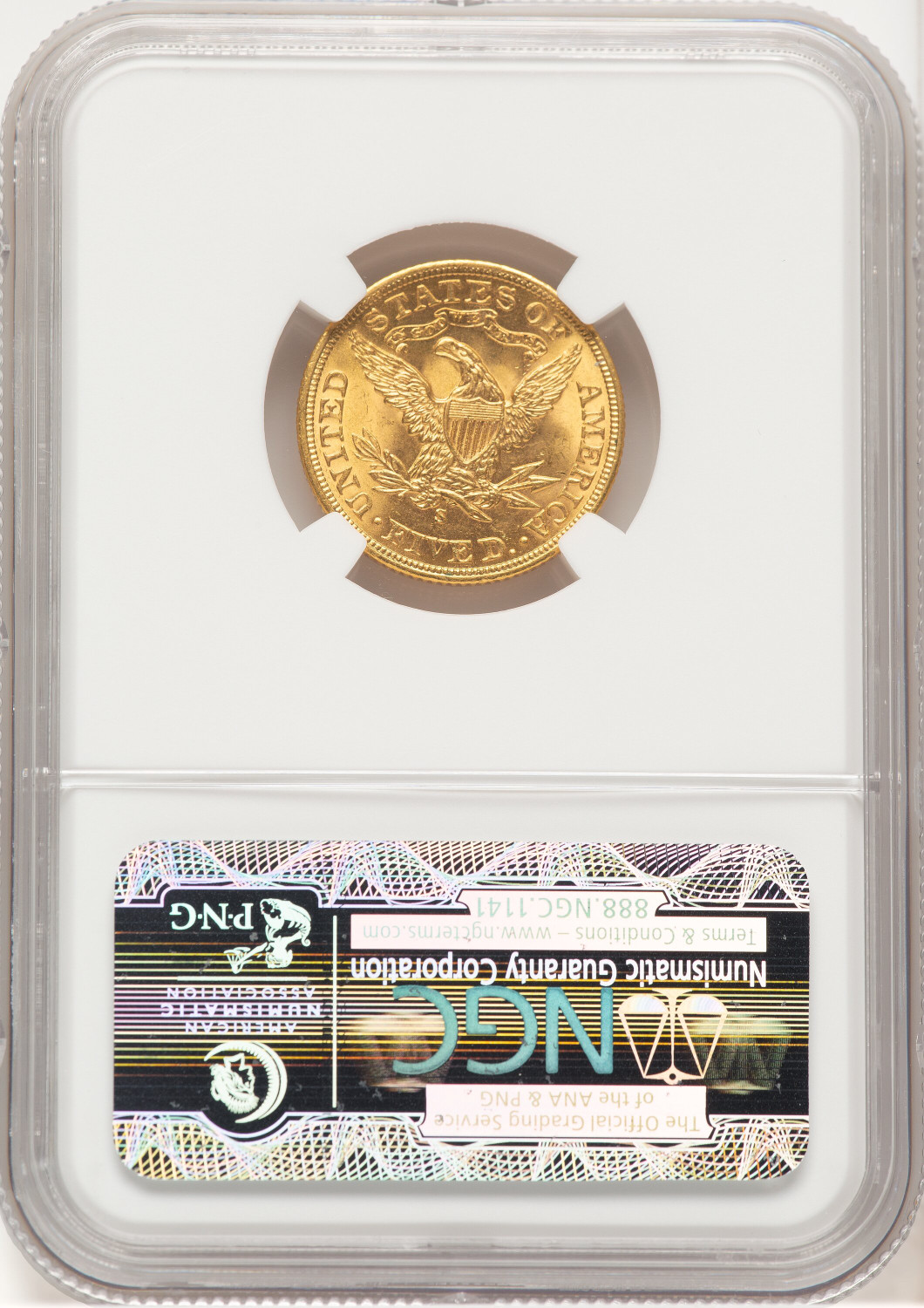 1906-S $5 Liberty Half Eagle NGC MS64. Second image.
