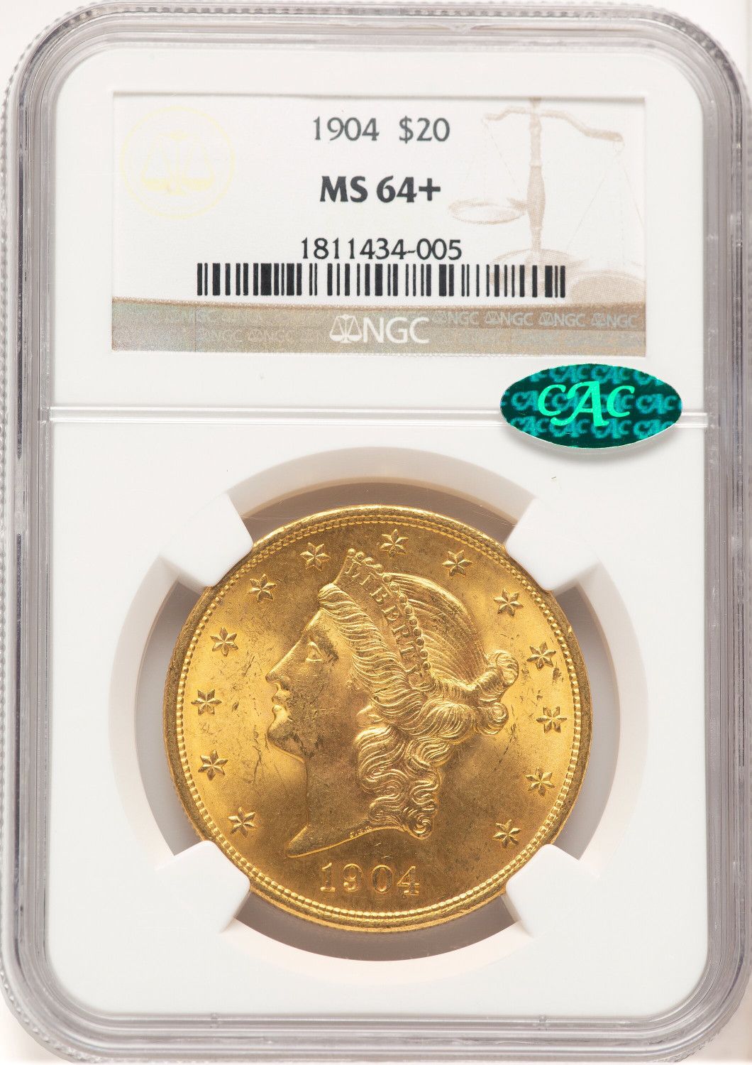 1904 $20 Liberty CAC Liberty Double Eagle NGC MS64+