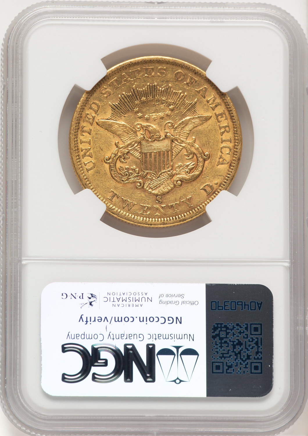 1862-S $20 Liberty Double Eagle NGC AU50 (177339041). Second image.