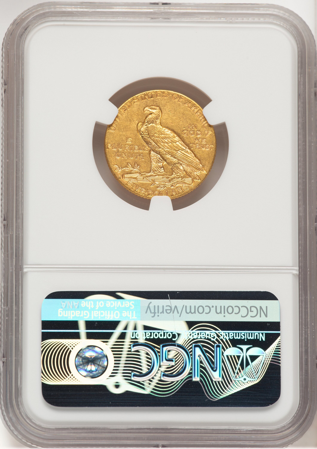 1915-S $5 Indian Half Eagle NGC AU58 (521661004). Second image.