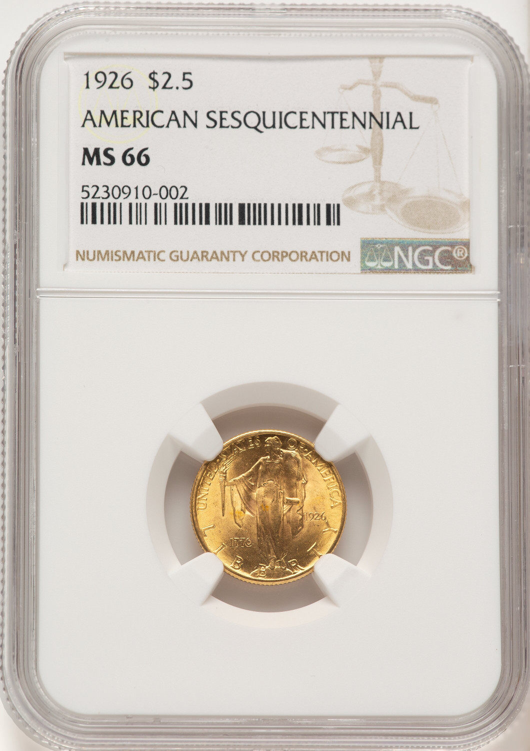 1926 $2.50 SESQUI Commemorative Gold NGC MS66 (771368049)