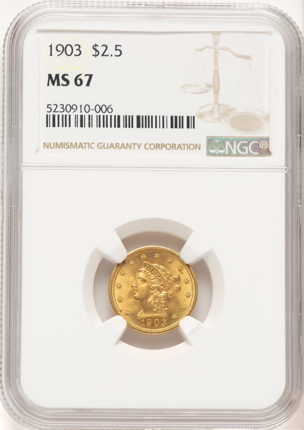 1903 $2.50 Liberty Quarter Eagle NGC MS67 (773706003)