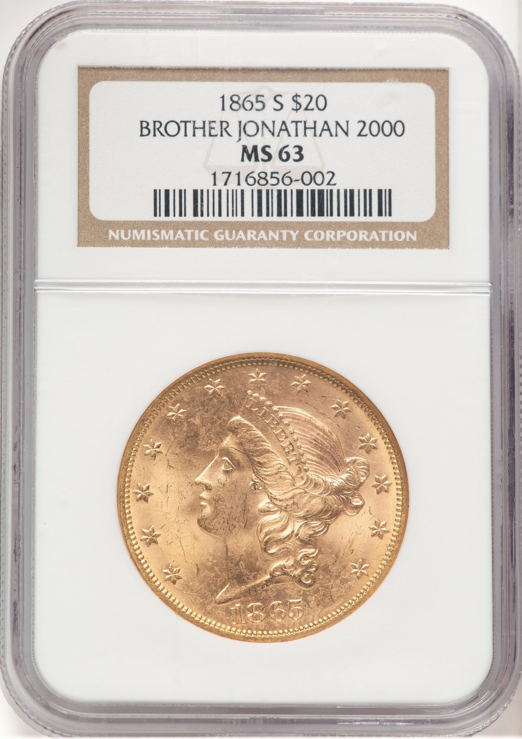 1865-S $20 Liberty Double Eagle NGC MS63 (778971049)