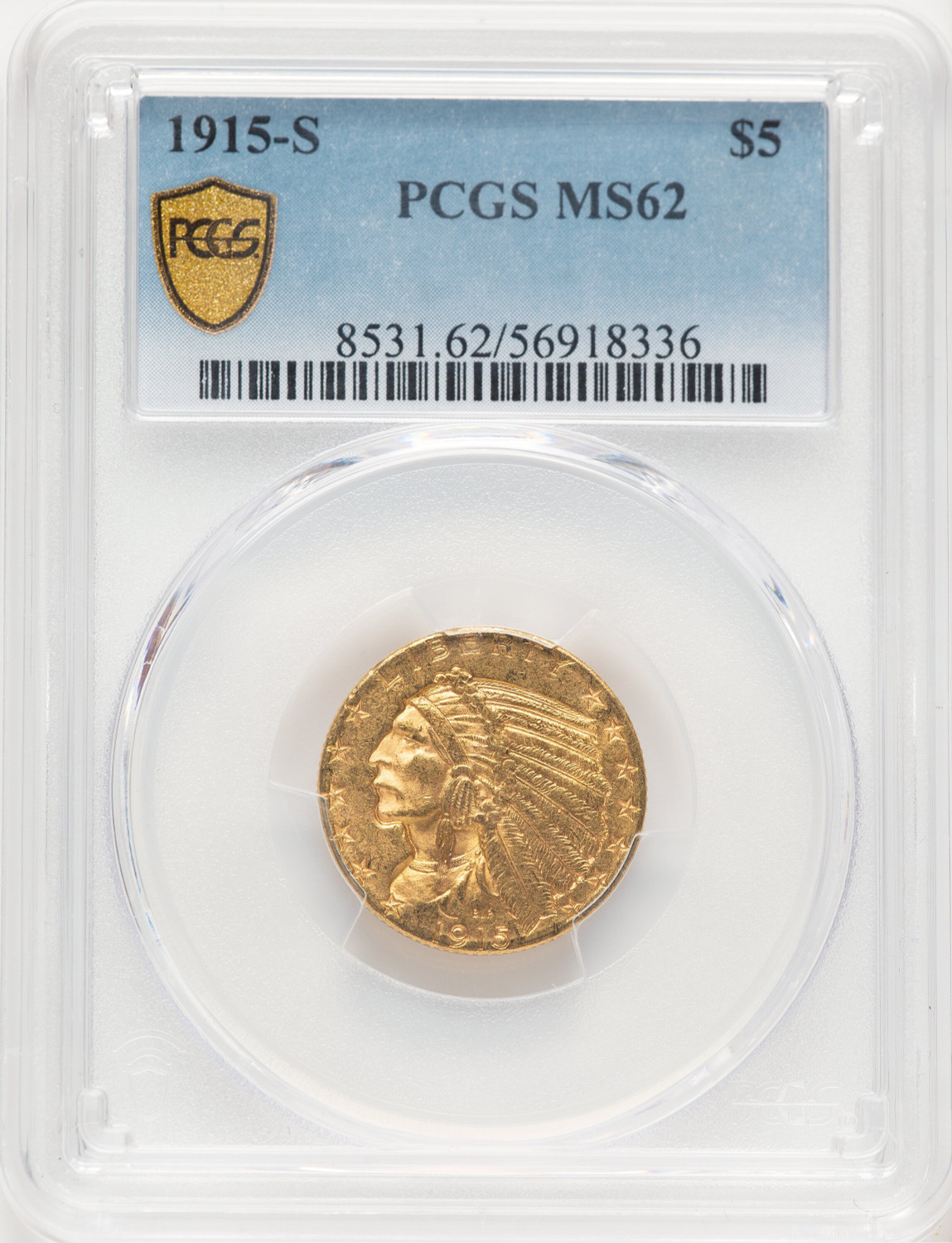 1915-S $5 Indian Half Eagle PCGS MS62 (779153003)