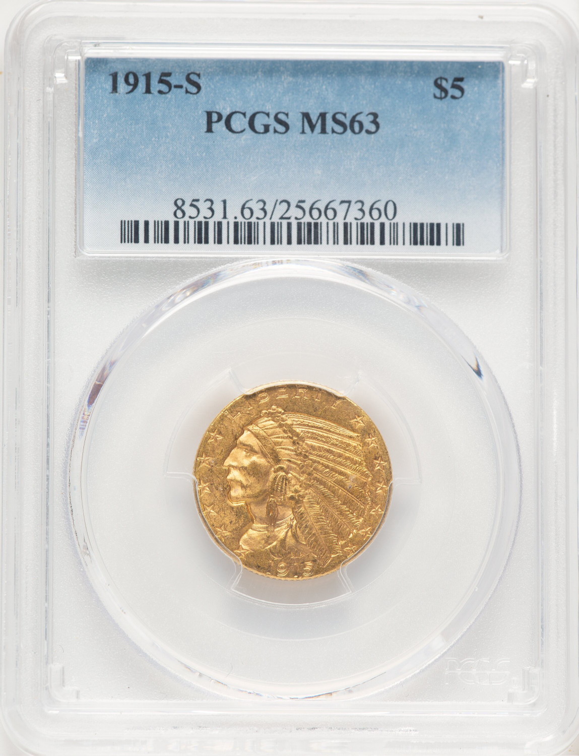 1915-S $5 Indian Half Eagle PCGS MS63