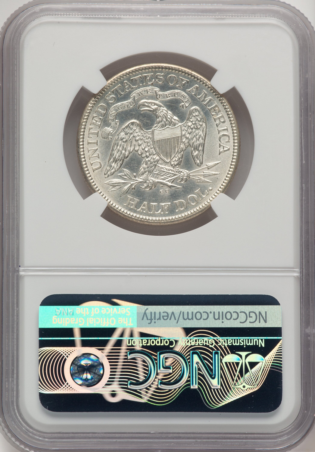 1874-CC 50C Arrows Kenneth Bressett Red Book Seated Half Dollar NGC MS63. Second image.