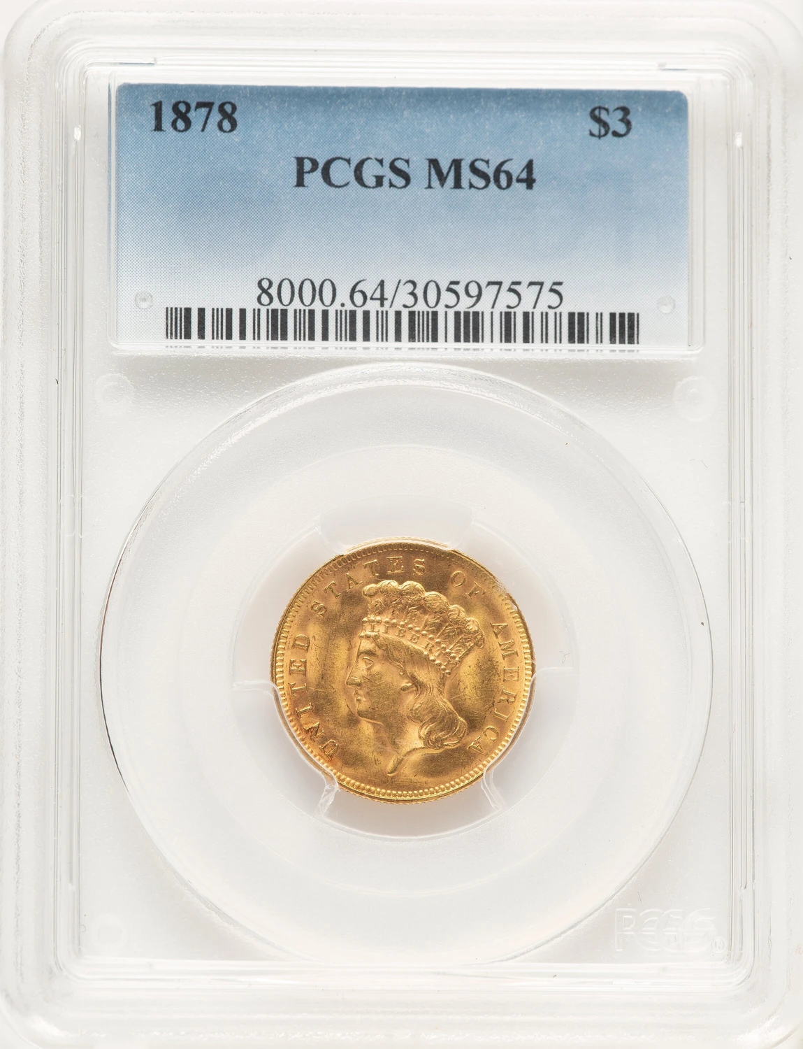 1878 $3 Three Dollar Gold Pieces PCGS MS64 (780408004)