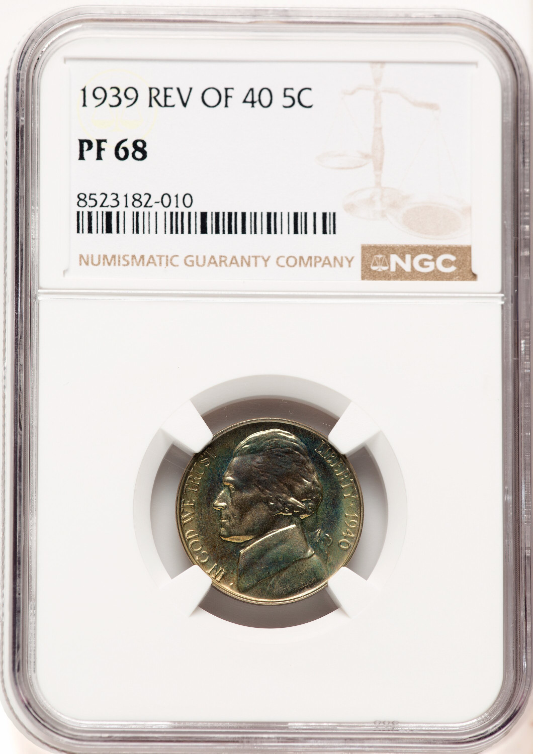 1939 5C Reverse of 1940 Proof Jefferson Nickel NGC PR68 - LCR Coin