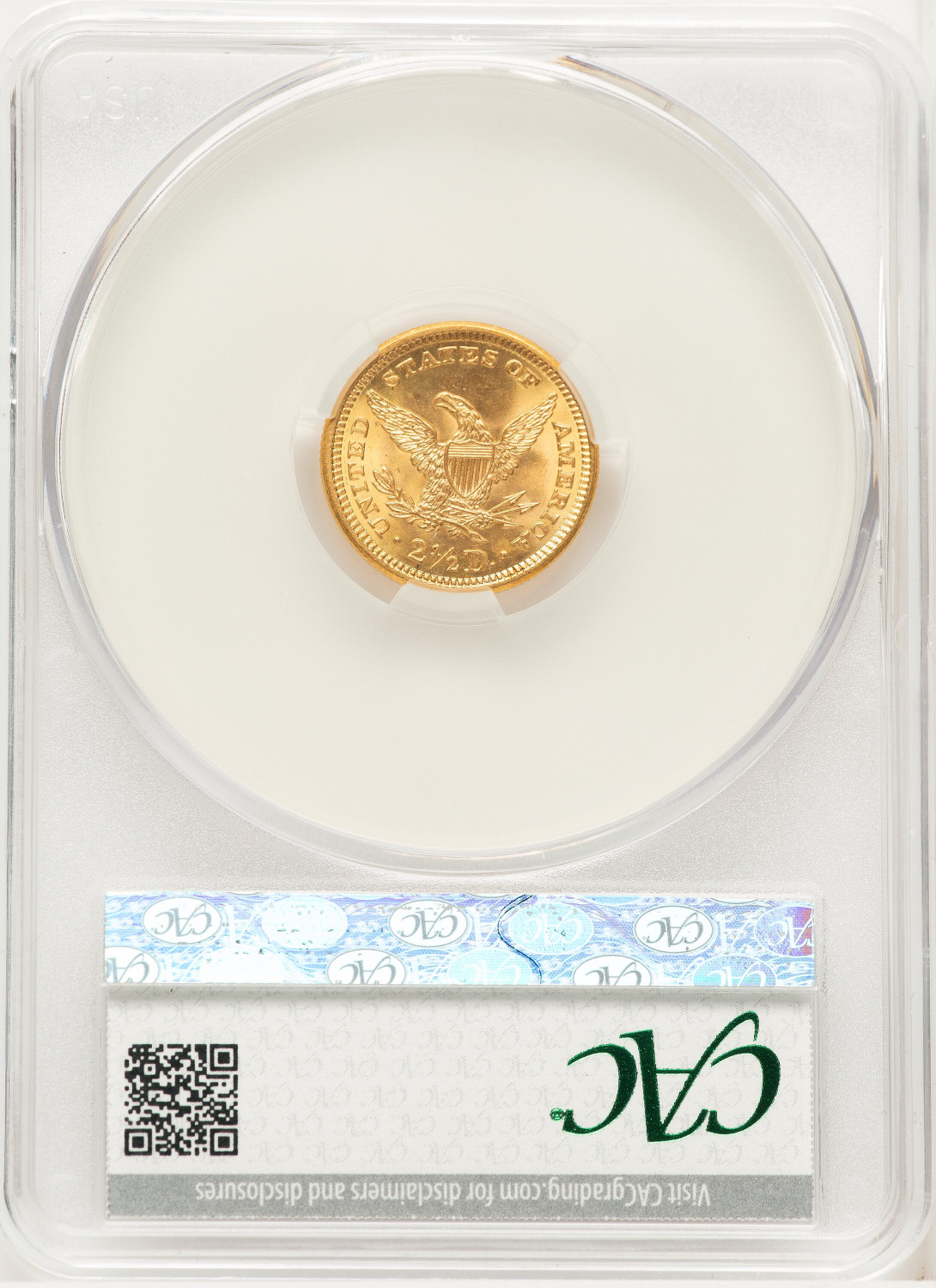1907 $2.50 CACG Plus Liberty Quarter Eagle CACG MS66+. Second Image