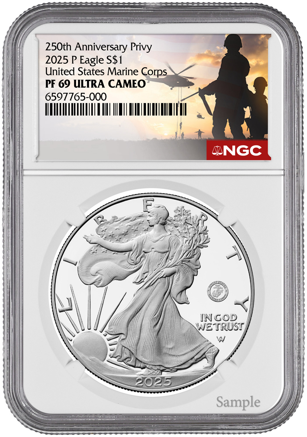 2025-P Silver Eagle 250th Anniv U.S. Marines Privy NGC PF69 | LCR Coin