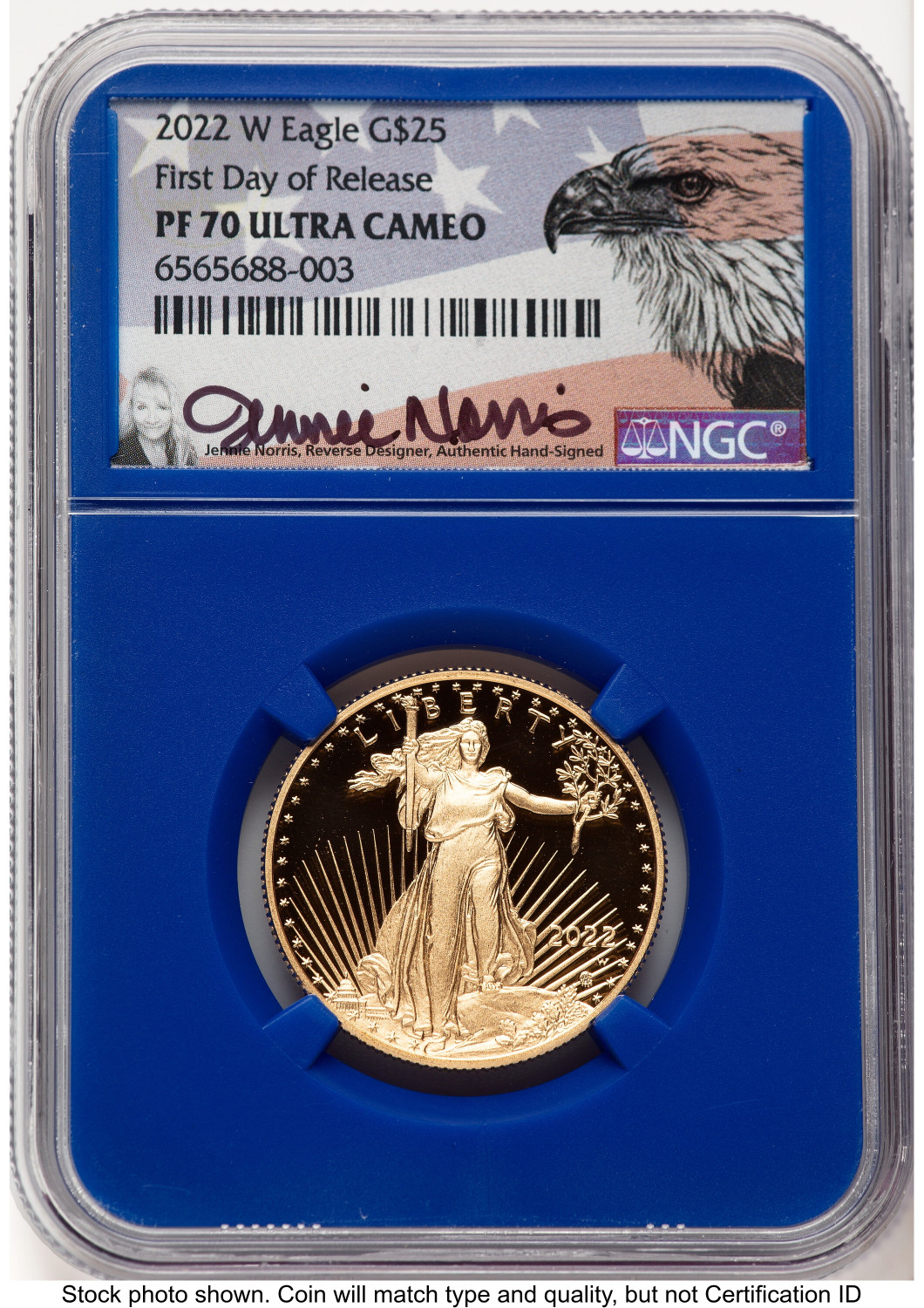 2022-W Proof Gold Eagle 1/2 oz FDR Jennie Blue Core NGC PF70
