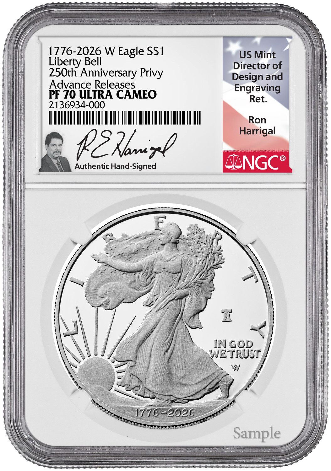2026 W Silver Eagle Liberty Bell 250th Anniv Privy AR NGC PF70