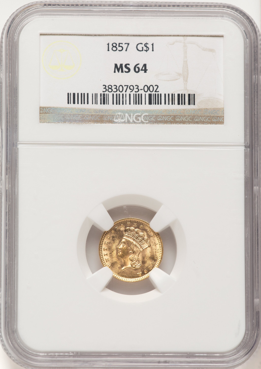 1857 G$1 Gold Dollar NGC MS64 (507658011) - LCR Coin