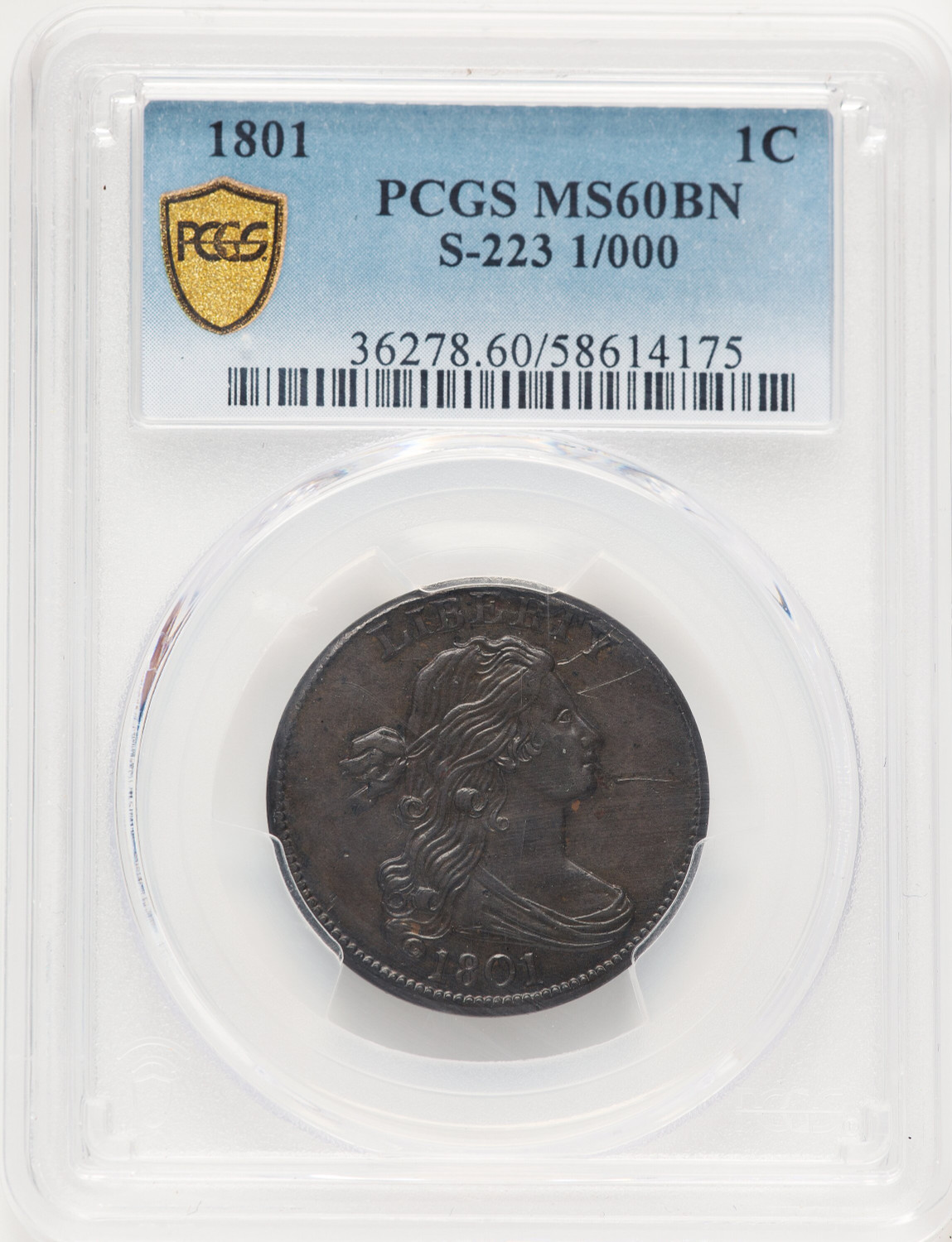 1801 1C 1/000 S-223 BN Large Cent PCGS MS60 (783786011) - LCR Coin