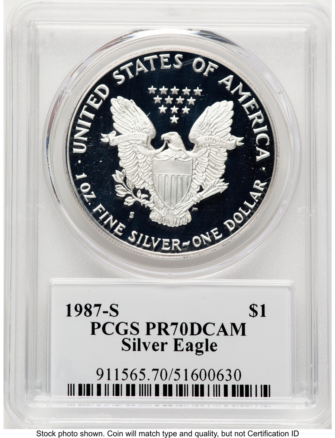 1987-S Proof Silver Eagle 1 oz TD Rogers PCGS PR70 - LCR Coin
