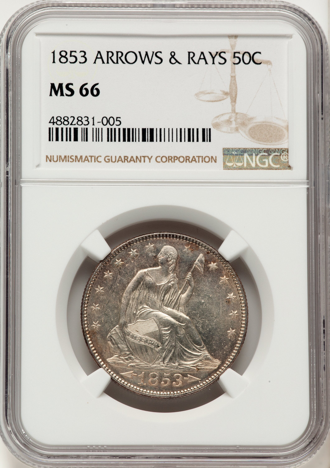 1853 50C Arrow and Rays Seated Half Dollar NGC MS66 - LCR Coin