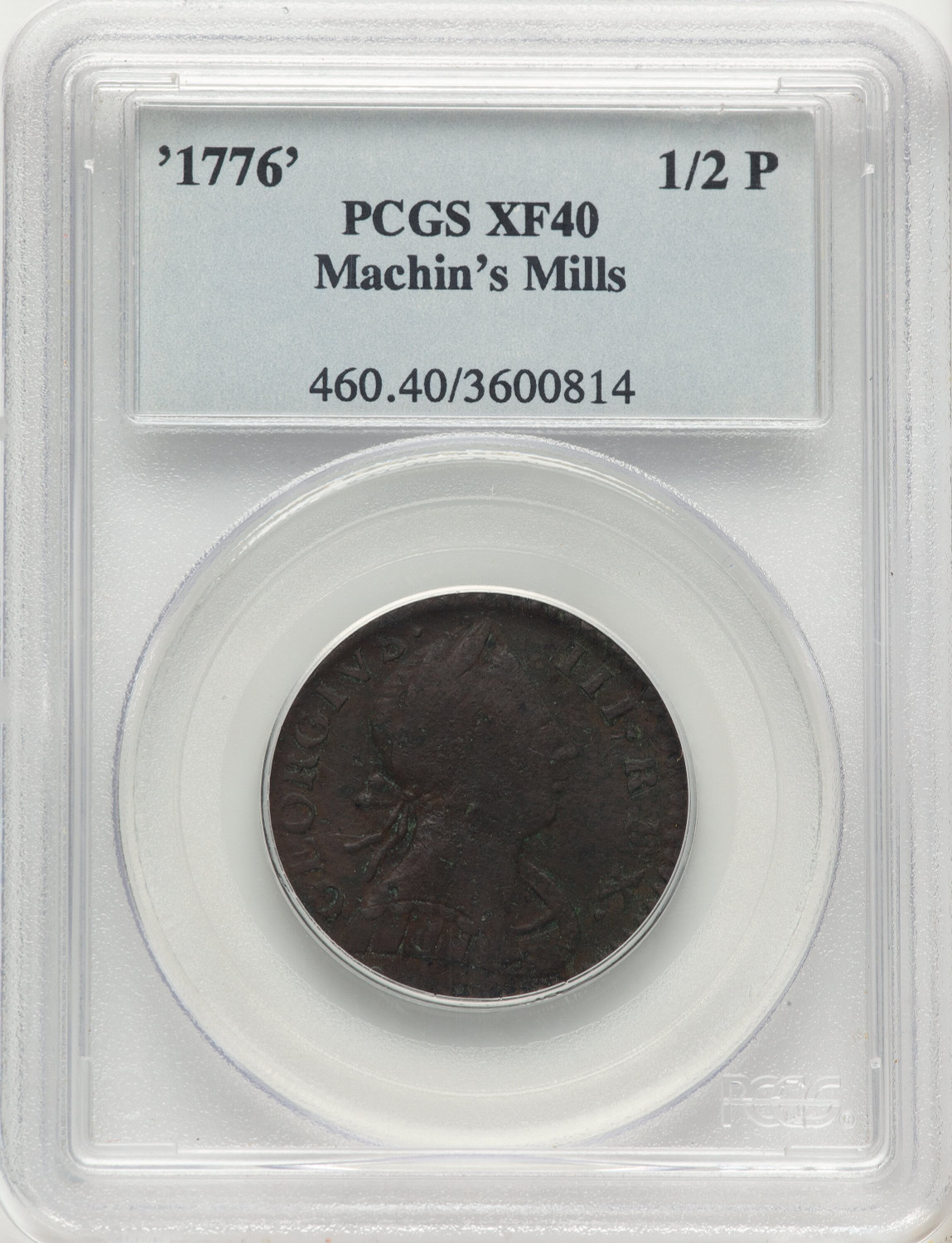 小正枝358 1776 Machin's Mills Halfpenny BN Colonials PCGS XF40 - LCR Coin