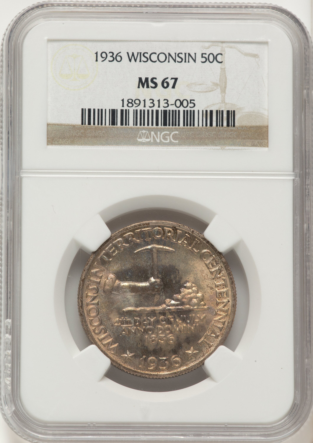 ⭐️ PCGS MS65 1995 タークス・カイコス諸島 戦勝記念日 5Cr 1936 50C Wisconsin Commemorative Silver NGC MS67 - LCR Coin