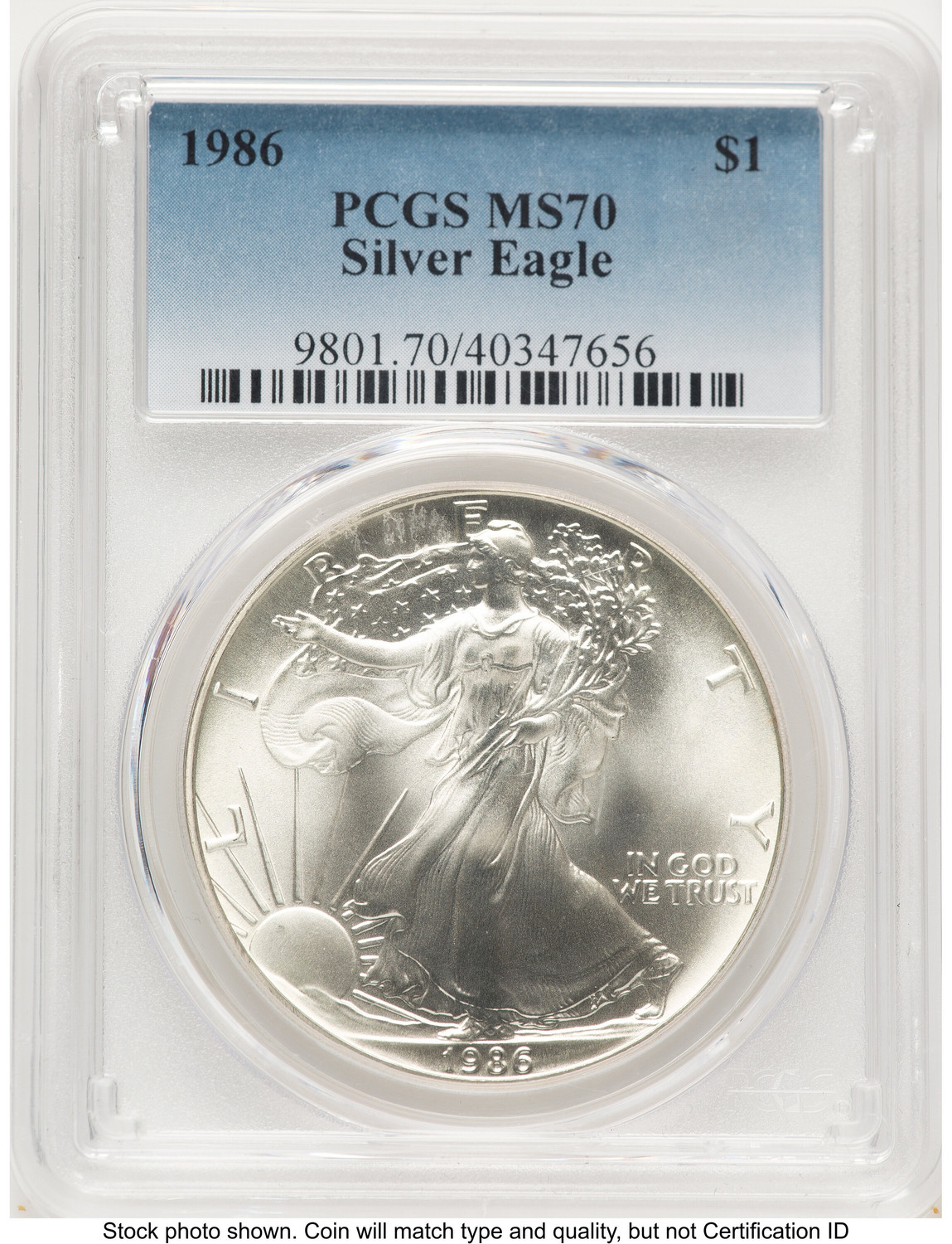 1986 Silver Eagle Blue Gradient PCGS MS70 - LCR Coin