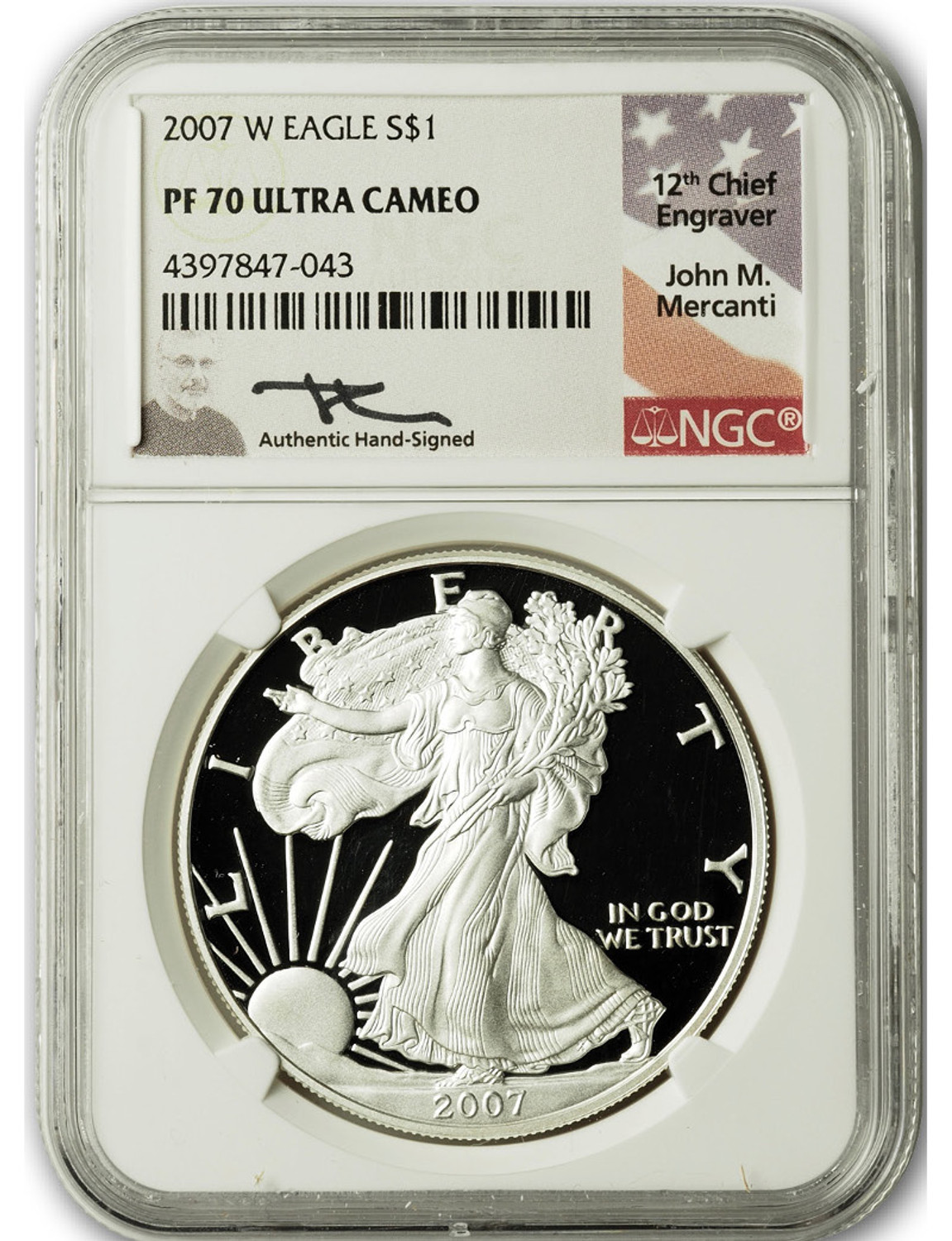 2007-W $1 Proof Silver Eagle NGC PF70 Ultra Cameo John Mercanti