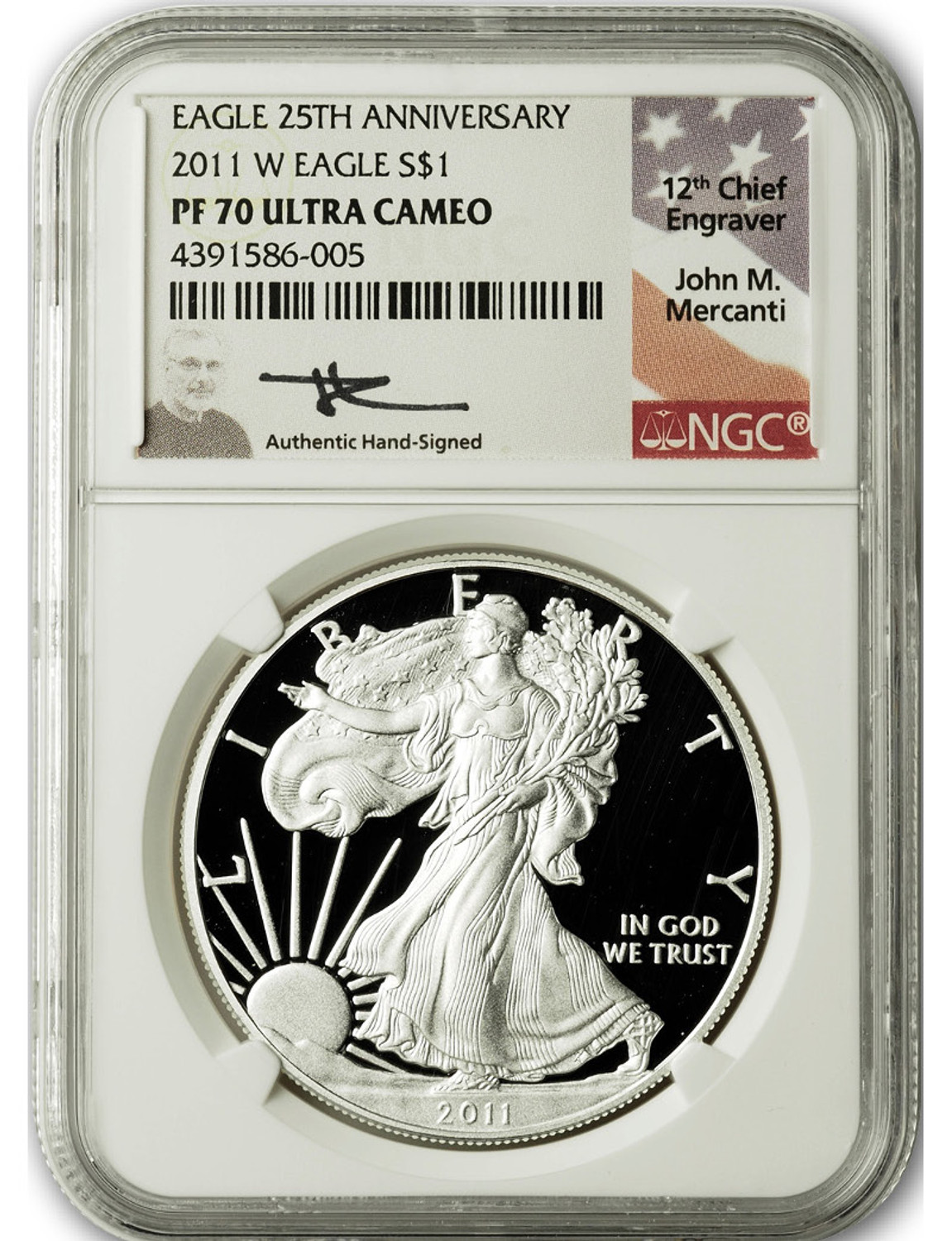 2011-W American Silver Eagle NGC PF70 Ultra Cameo Mercanti Signed 25th  Anniversary