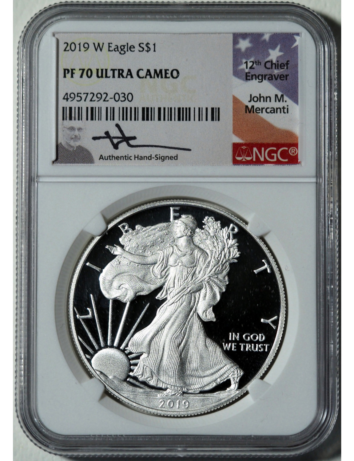 2019-W $1 Silver Eagle NGC PF70 Ultra Cameo Mercanti Signed