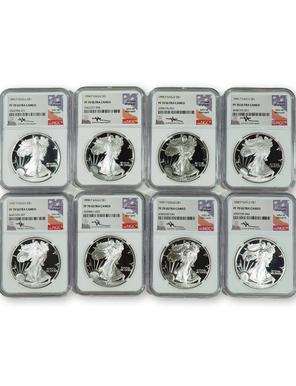 1986-2021 $1 Silver Eagle 35-pc Set NGC PF70 Ultra Cameo Mercanti