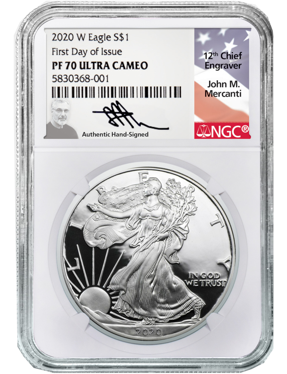 2020 W Silver Eagle First Day of Issue NGC PF70 Mercanti Signed