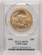 1996 $50 One-Ounce Gold Eagle Saint Gaudens Label PCGS MS70