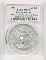 2024-(P) Silver 230th Anniversary Flowing Hair Medal AR MS70 PCGS John Dannreuther