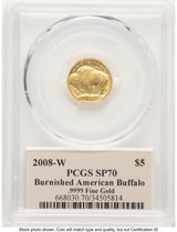 2008-W Burnished Gold Buffalo 1/10 oz Thomas Cleveland Art Deco PCGS MS70