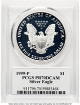 1999-P Proof Silver Eagle 1 oz TD Rogers PCGS PR70 (781017111)
