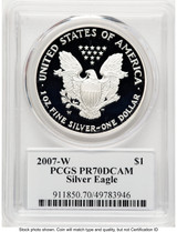 2007-W Proof Silver Eagle 1 oz TD Rogers PCGS PR70 (781017114)