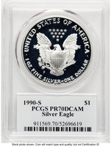 1990-S Proof Silver Eagle 1 oz TD Rogers PCGS PR70 (781017122)