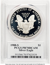 1988-S Proof Silver Eagle 1 oz TD Rogers PCGS PR70