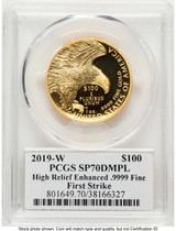 2019-W G$100 American Liberty High Relief Enhanced DMPL FS 2019 HR Label PCGS MS70