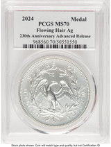 2024-(P) Silver 230th Anniversary Flowing Hair Medal AR John Dannreuther Modern Commemoratives PCGS MS70