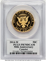 2014-W 50C Gold JFK 50th Anniversary JFK Camelot Label Proof Kennedy Half Dollar PCGS PR70