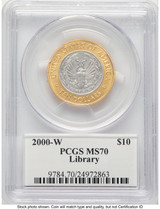 2000-W $10 Library of Congress Bi-Metallic Gold 0.2509 oz and Platinum 0.2509 oz John Modern Issues PCGS MS70 Mercanti