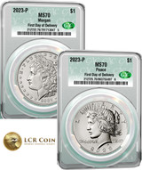 Highly Anticipated 2023 Morgan Peace Dollar Sets: CAC MS70 First Day of Delivery