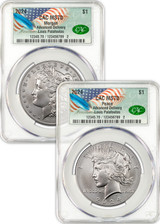 Limited-Time Offer: 2024 Morgan Peace Dollar Set Advanced Release CAC with Patriotic Founders Label and Louis Palafoutas Signature!