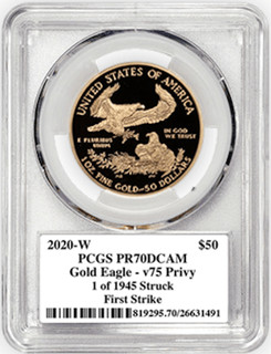 2020-W End of WWII 75th Anniversary $50 1 Oz Gold Eagle V75 PCGS PR70DCAM First Strike