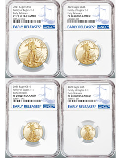 2021-W 4 Coin Set Proof Gold Eagles T-1 ER NGC PF70 Ultra Cameo