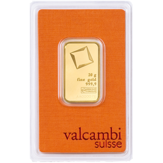 20 Gram Gold Bar Valcambi Suisse w/ Assay