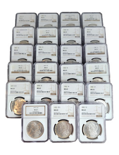1878-1921 Morgan Dollar 24 Coin Set NGC MS63 (2 New NGC Boxes)