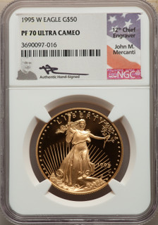 1995-W Complete 5 Coin American Gold and Silver Eagle 10th Anniversary Set NGC PF70UCAM John Mercanti Signed